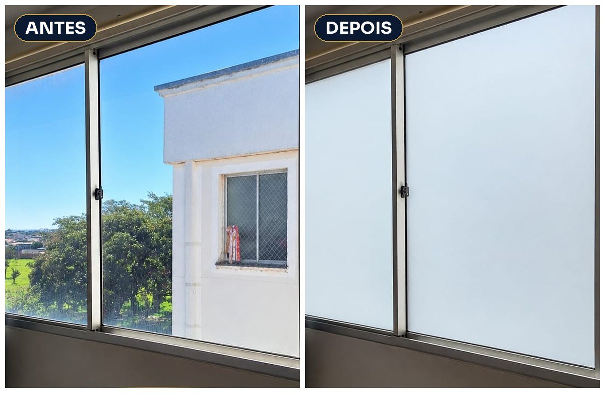 Antes e depois com película branco leitoso
